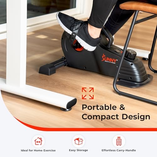Sunny Health & Fitness 2-in-1 Smart Magnetic Pedal Exerciser, Compact Indoor Under-Desk Mini Exercise Bike for Full Body Cardio Workout and Physical Therapy, Free SunnyFit Training App Connection - Image 5