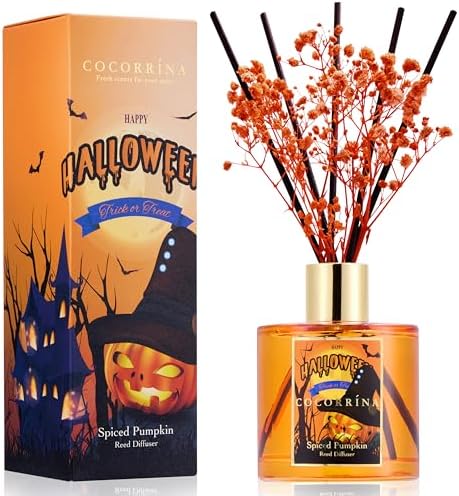 COCORRÍNA Reed Diffuser - Spiced Pumpkin 6.7 fl oz Scented Diffuser with 8 Sticks Home Fragrance Bathroom Shelf Decor (Halloween Collection) by COCORR%C3%8DNA