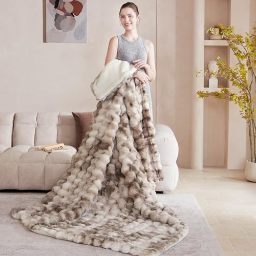 60x80 Inches Ultra-Soft Fuzzy Faux Fur Plush Twin Size Blanket - Thick, Warm Sherpa for Couch, Sofa, Bedroom, Camping - Decorative Blanket for Cozy Warmth, Bubble Brown Tie Dye - Image 6