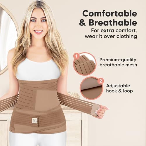 3 in 1 Postpartum Belly Support Recovery Wrap Band (Warm Tan, M/L) - Image 3