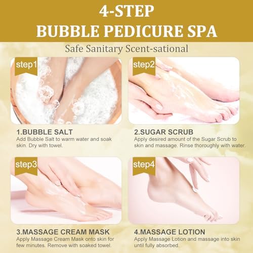 Pedicure Kit Foot Soak Set: Bubble Salt, Sugar Scrub, Massage Mask, Massage Lotion in a Box, 4 Step Foot Spa Kit for Dry Feet, Calluses and Tired Feet(1 Set Honey Flower) - Image 6