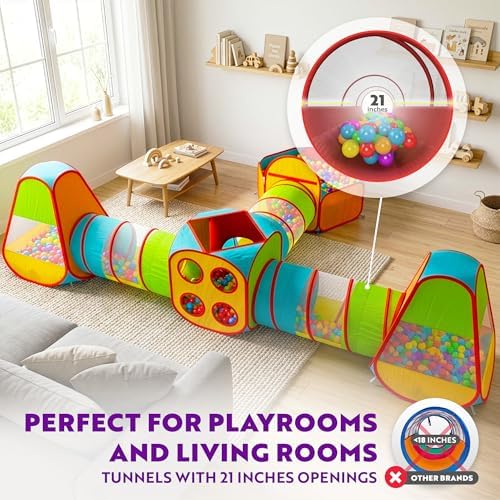 Playz 7pc Kids pop up Play Tent, Crawl Tunnel & Ball Pit for Toddlers - Image 4