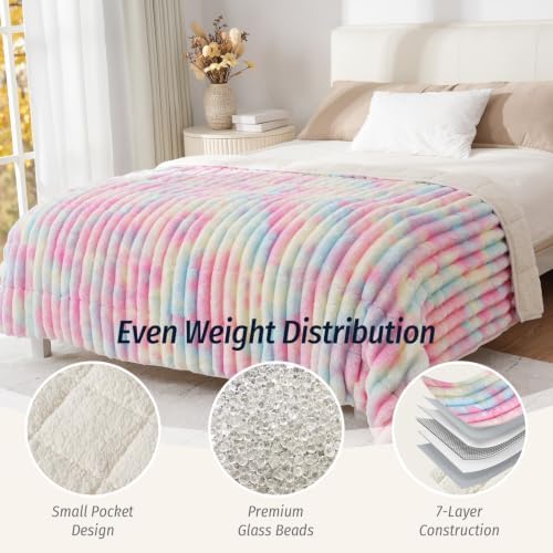 Fleece Weighted Blanket for Adults 60" x 80" 15lbs Soft Blankets, Rainbow - Image 5