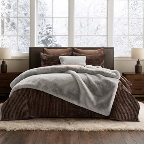 EVERGRACEHOME Faux Chinchilla Fur Throw Blanket, 60"x80", Silver Taupe - Image 2