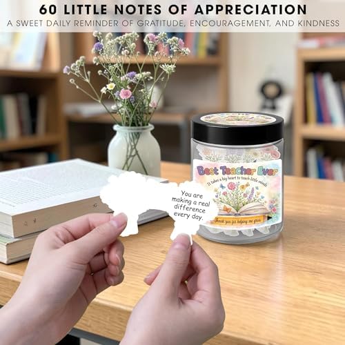 Best Teacher Ever Jar – 60 Little Bouquets Affirmation Cards, Unique Teacher Appreciation Gifts for Women Men, End of Year Teachers Gifts, Teachers Appreciation Week Gift, Thank you Gift Idea - Image 6