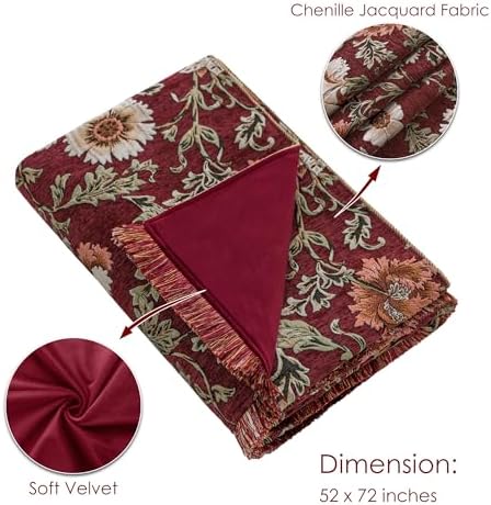 Loom and Mill Vintage Floral Throw Blankets for Bed, Rust Red, 52"x72" - Image 5