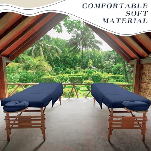 Mixweer 9 Pcs 3 Set Microfiber Massage Table Sheets Set Bulk Includes Flat Sheet, Fitted Sheet with Pocket, Face Rest Cover(Navy Blue) - Image 5
