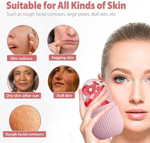 XHJRI Ice Face Roller Massager,Ice Cube Roller for Face, Eyes and Neck Naturally Conditioning and Skin Care,De-Puff Eye Bags,Reduce Migraine Pain,Reusable Massage Silicone Ice Mold (Pink White) - Image 3