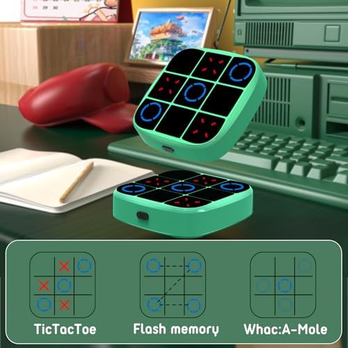 Tic-Tac-Toe Bolt Game, 4-in-1 Handheld Puzzle Games Console, Electronic Tic-Tac-Toe Game for Educational and Memory Growth, Portable Travel Games for Car Ride, Board Games for Kids and Adults (Cyan) - Image 3