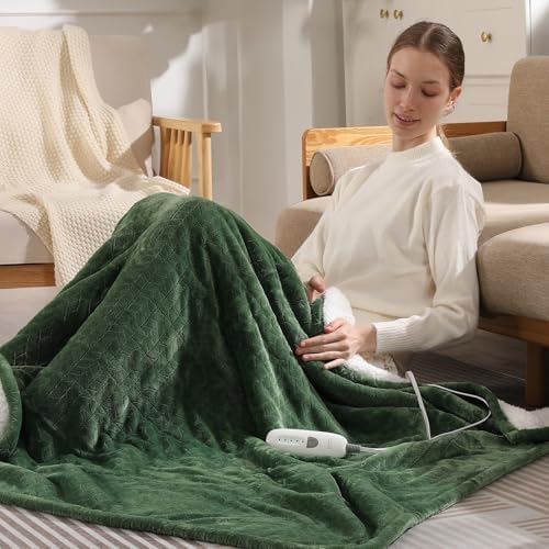 King Heated Blanket 90"x100" King Electric Blanket with Dual Controls,Green by SafeWarmthTrustedComfort