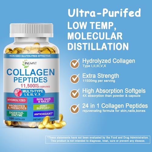 Collagen Peptides Softgels, Multi Collagen Peptide w/ Glucosamine Chondroitin MSM Biotin, Hydrolyzed Collagen Peptides Complex for Women Supports Skin Hair Nail Joints Bones Gut Health, Non-GMO - Image 3