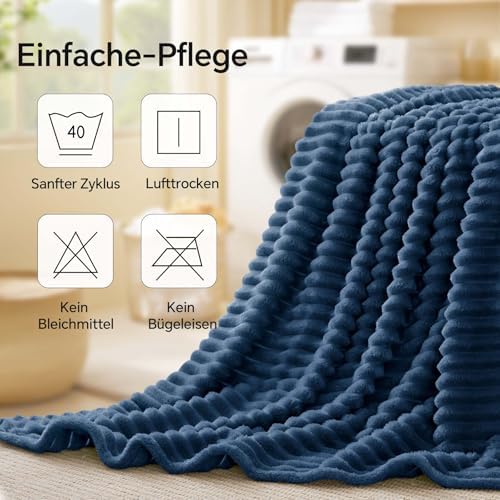 BEDELITE Ribbed Full Size Blanket for Bed, Navy, 84"x90" - Image 6