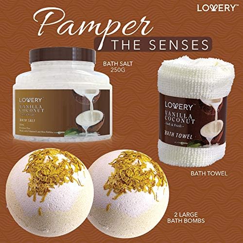 Gifts For Women Gift Basket for Women– 9 Piece Set of Vanilla Coconut Home Spa Set, Luxurious Gifts for Her, Bath and Body Sets Includes Fragrant Lotions, Large Bath Bombs, Coconut Oil - Image 3
