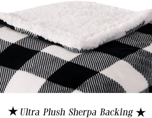 Elegant Comfort Luxury Ultra-Plush Velvet Touch Buffalo Plaid Fleece Throw - Soft, Warm, Cozy Micromink Sherpa-Backing Reversible Blanket for Bed, Sofa and Couch, Buffalo Black - Image 4