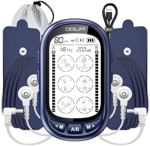 CESLIFF Dual Channel TENS EMS Unit Large Screen 24 Modes 36 Levels Intensity Muscle Stimulator, Rechargeable Electric Pulse Massager TENS Machine for Lower Back Neck Shoulder Pain Relief with 10 Pads by CESLIFF