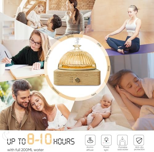 Glass Dome Essential Oil Diffuser with Glass Reservoir & Wood Base-No Plastic, 200ml Ultrasonic Diffuser for Aromatherapy with Timer 7 Color Light Auto-Off for Home Office Yoga Pilates - Image 6