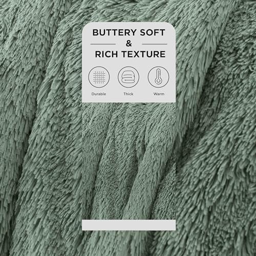 Bedsure Faux Fur Fluffy Sherpa Fleece King Bed Blanket Sage Green 108"x90" - Image 2