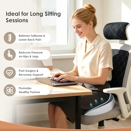 FLORICH Large Car Seat Cushion for Long Sitting, Ergonomic Memory Foam Driving Seat Cushion for Back & Sciatica Pain Relief, Non-Slip Washable Seat Cushion for Car, Driver, Office-Gray - Image 2