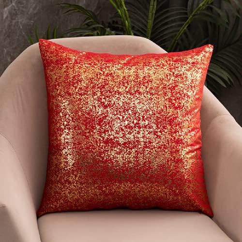 Deeprove Throw Pillow Cover Both Sides Sparkle Gold Foil Print, Soft Velvet Hidden Zipper Closure Accent Pillow Cushion Case for Bedroom, Living Room, Sofa, Square 22 x 22 Inches 1 Pack, Christmas Red by Deeprove