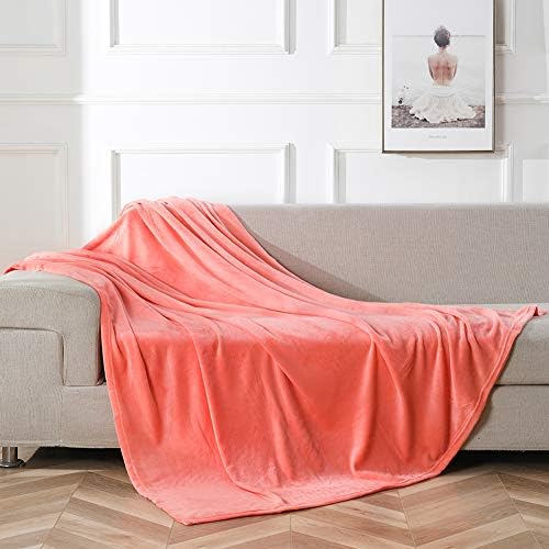 NANPIPER Flannel Fleece Living Coral Blanket Throw Size Luxury Microfiber Soft Throw 50" x 65" Fluffy Solid Throw Blanket for Couch/Bed - Image 4