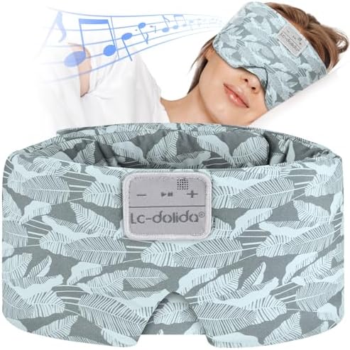 LC-dolida Sleep Mask with Bluetooth Headphones, Extra Large Silk Eye Mask for Sleeping Side Day Sleepers, Sleep Headphones Bluetooth 5.4 for Women Men with Thin Speaker, Blackout, Comfort, Microphone by LC-dolida