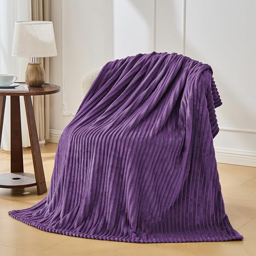 Bnuitland Fleece Throw Blanket, 300GSM Soft Warm Cozy Fluffy Throw for Babys & Pets, Stripe Pattern, All Season Sofa Bed Blanket for Home Decor, Dark Purple 50"x40" - Image 4
