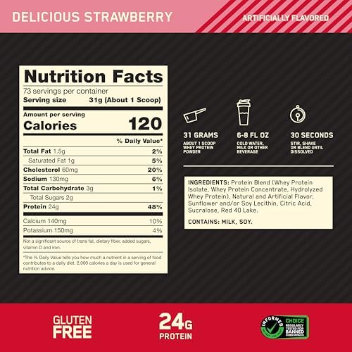 Optimum Nutrition Gold Standard Whey Protein, Delicious Strawberry, 5 LB - Image 3