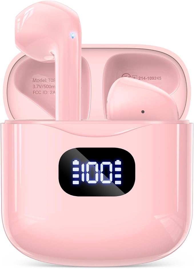 KTGEE Wireless Earbuds Bluetooth 5.3 Headphones, 40Hrs Playback Stereo Ear Buds with LED Display Charging Case IPX7 Waterproof in-Ear Earphones with Mic for Phone Tablet Laptop Sports, Pink | Stereo Sound, LED Display, IPX7 Waterproof, Compact In-ear E... by KTGEE