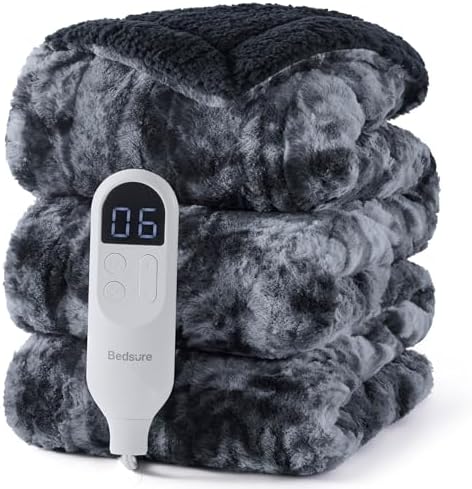 Bedsure Faux Fur Heated Blanket Full Size, Fast Heating Electric Blanket Full Size with 6 Heating Levels & 10 Time Settings, Cozy Gifts for Women Men (72x84 inches, Black) by Unknown