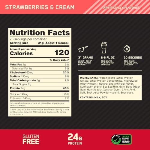Optimum Nutrition Gold Standard Whey Protein, Strawberries & Cream, 5 LB - Image 3