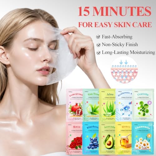 ANKOOY 33 Pack Face Masks Skincare Gifts for Teens Girls Women,Bulk Collagen Face Mask Hydrating Sheet Mask,Travel Essentials,Birthday Gifts,Spa Party Gifts,Facial Mask Skin Care for All Skin Types - Image 5
