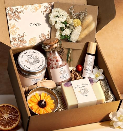Natural Spa Gift Basket for Women, Citrus Jasmine by Coralogo