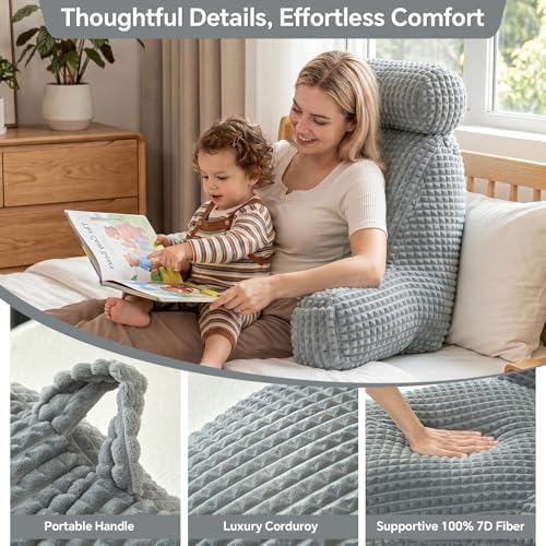 Reading Pillow for Bed with Adjustable Neck Support,XXL Gray Flannel - Image 4