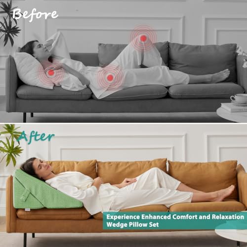 Bedluxe Wedge Pillow for Sleeping, Adjustable 9&12 Inch Foldable Bed Wedge Pillow Set, Orthopedic Memory Foam Triangle Pillows Wedge, 7-in-1 Elevated Pillows for Leg and Back Support, Green - Image 5