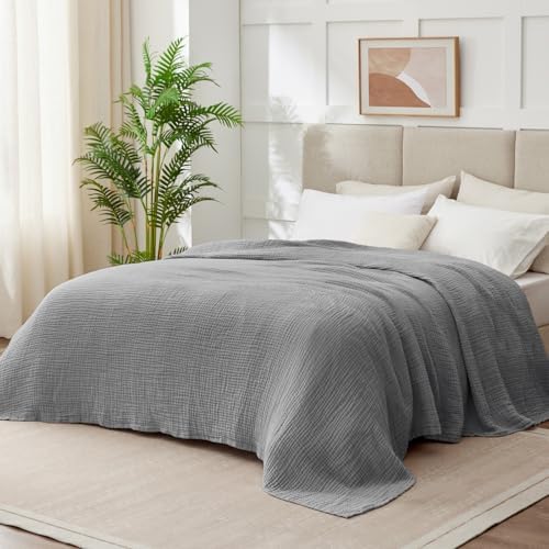 100% Cotton Muslin Blanket California King 120" x 90", 6 Layers Breathable and Lightweight Oversized Blankets for Bed, Soft Cooling Gauze Blanket for Adults All Season, Medium Grey - Image 5
