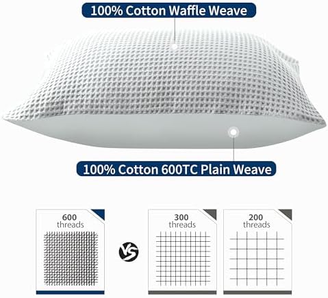 Zaizaihome 100% Egyptian Cotton Waffle Weave Pillowcases King Size 2 Pack - Image 2