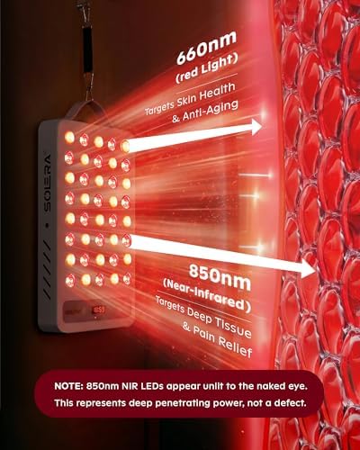 SOLRA Near Infrared Red Light Panel 660nm 850nm Dual Wavelength LED Wellness Lamp Zero EMF Beauty Device for Body Relaxation White - Image 4
