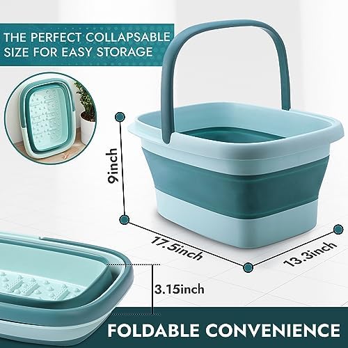AllSett Health Collapsible Foot Bath – Advanced Foot Soaking Tub with Portable Design and Handle, Compact and Lightweight Foot Soak with Acupressure Points - Green, Blue - Image 2