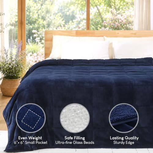 Cottonblue Weighted Blanket 20lbs 60x80 Inches, Navy Blue ​Sherpa Blanket Throw Sofa Bedding Heavy Blanket for Adults, Soft Cozy Fleece Blanket On Queen Bed, Plush Fleece Minky 20 lb Weighted Blanket - Image 4