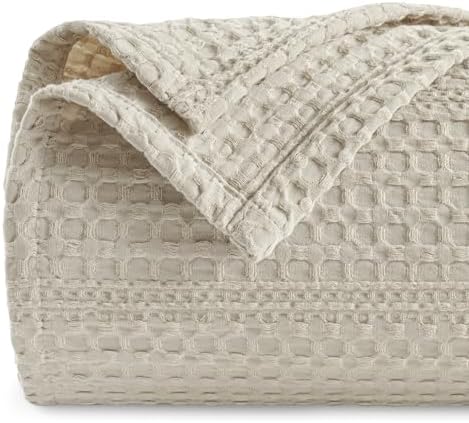 PHF Lightweight Waffle Weave Blanket Queen Size 90"x 90", Soft Woven Summer Blanket for Hot Sleepers - Aesthetic Home Decor for Couch Bed Sofa, Pet Friendly, Natural/Linen by PHF