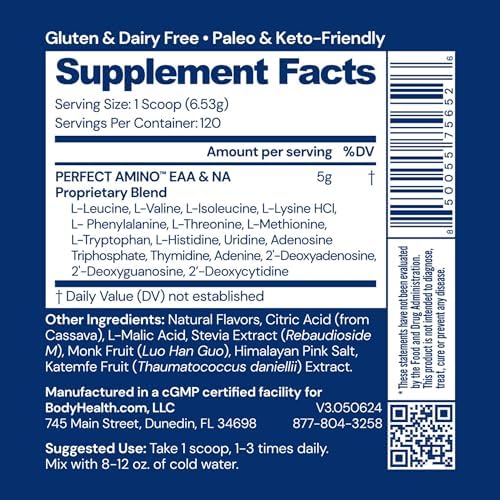 BodyHealth PerfectAmino Powder - BCAA and EAA Powder for Pre and Post Workout - Amino Acid Energy Drink for Men and Women to Support Lean Muscle and Recovery - Strawberry - 120 Servings - Image 2