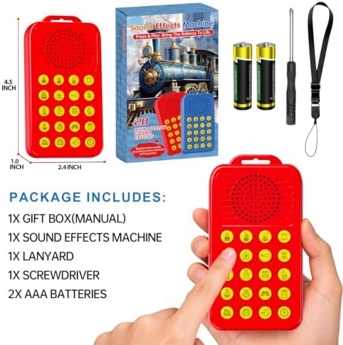 Train Sound Effects Machine - 20 Sounds - Gifts for Teen Boys and Girls,Train Whistle for Kids & Adults,3-Level Volume Control,For 3-16 Year Old Boys,Cool Gadgets(Red, 2 AAA Batteries INCLUDED) - Image 6