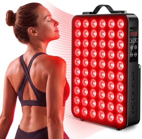 Red Light Therapy for Body, 660nm 850nm Near Infrared Light Therapy Panel, 60 Dual Chip LED Device with 300W of Power, Ideal for Body, Face, Improve Sleep, Skin Health, Includes Hanging Kit & Handle by Viconor