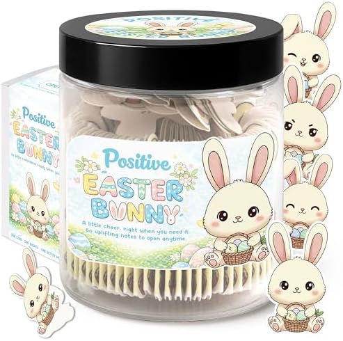 Positive Easter Bunny Jar – 60 Encouraging Affirmation Cards for Kids and Teens, Cute Easter Basket Stuffer, Inspirational Bunny Gift for Confidence, Kindness, and Emotional Support by KATINAT