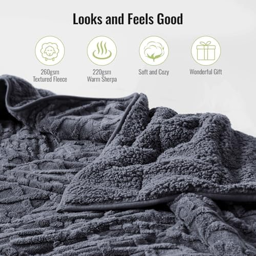 Uttermara Weighted Blanket for Adults Twin Size 15lbs 48x72 inches, Dual Sided Soft Jacquard Sherpa Weighted Blankets, Thick Heavy Blanket for Sleeping and Calming, Dark Grey - Image 2