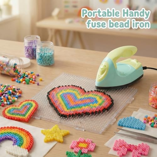 Honoson Mini Craft Iron Mini Heat Press Small Iron 3.93 x 2.36 x 2.76 In Portable Handy Tiny Flatiron with Charging Base Accessory for Fuse Bead Patch DIY Heat Transfer Vinyl(Light Yellow, Mint Green) - Image 4