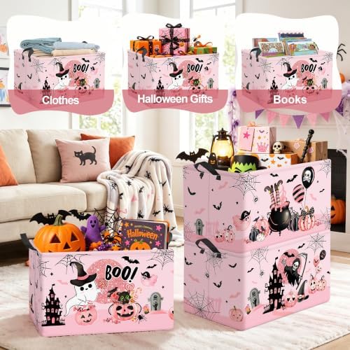 Clastyle 3 Pcs Halloween Spooky Gift Basket Ghost Pink Baby Boo Storage Bin - Image 4