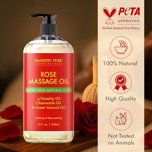 Majestic Pure Rose Massage Oil, Floral Aromatherapy Body Oil, 8 Fl Oz - Image 6