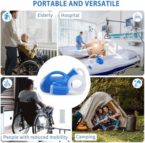 ONEDONE Urinals for Men - Portable Urinal for Men Spill Proof Nighttime Men's Urinal Bottle Male Pee Bottle Urine Bottle 68 OZ for Hospital Home Camping Car Travel 45" Long Hose with Lid (Blue) - Image 5