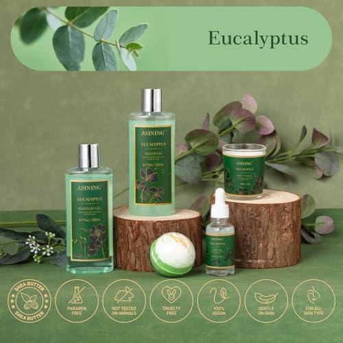 Home Spa Gift Basket - Eucalyptus- Spa Bath Kit 9pc Bath & Body Set For Men & Women, Contains Shower Gel, Shampoo, Scents Lotion, Body Oil, Bath Salt, flowers Bath Bomb, Spa Basket - Image 6